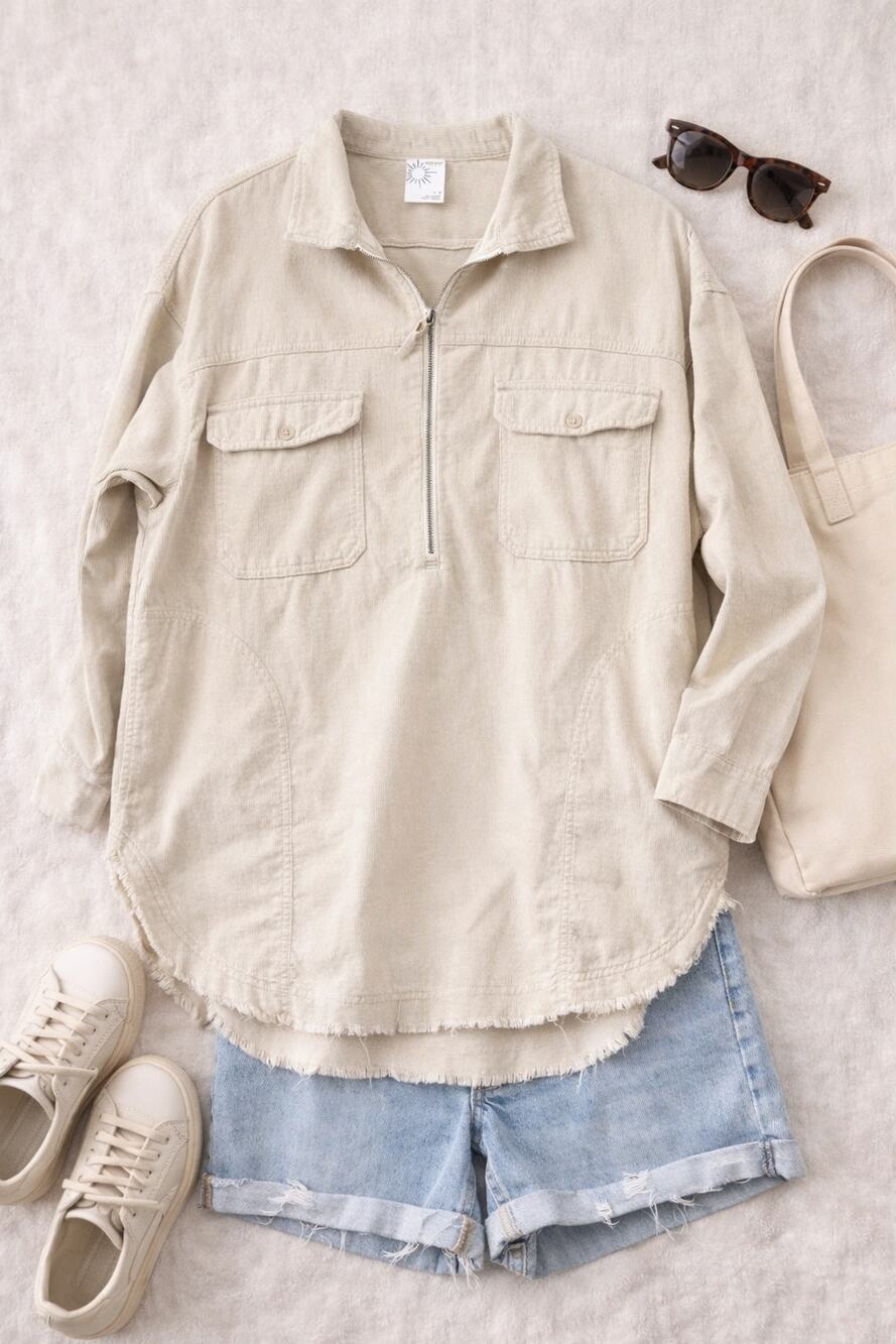 Aerie Offline Women's Corduroy Oversized Quarter Zip Pullover Shacket Size M